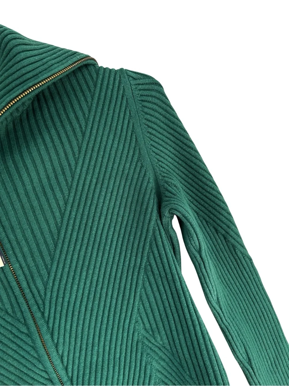 TORY BURCH Noland Norwood Green Front Zip Ribbed Cardigan Sweater XS
